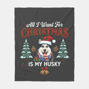 Couverture Polaire Tout ce que Noël veut est un chien husky avec un c
