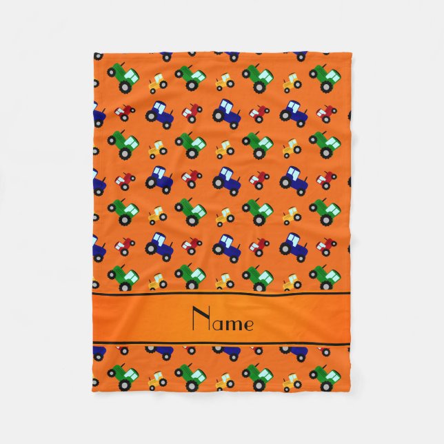 Couverture Polaire Tracteurs oranges nommés personnalisés (Devant)