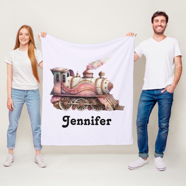 Couverture Polaire Train à vapeur rose Style Vintage (En situation)