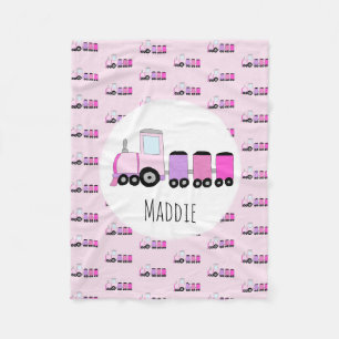 Couverture Polaire Train rose pour filles avec des enfants de nom