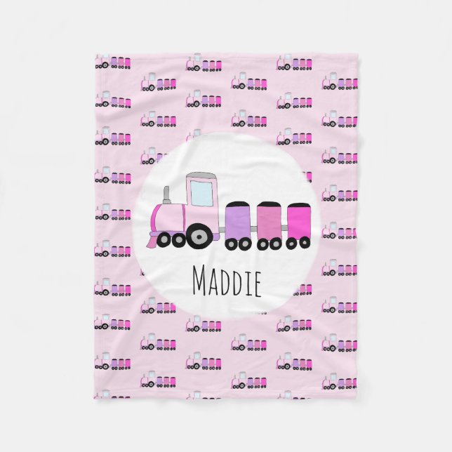 Couverture Polaire Train rose pour filles avec des enfants de nom (Devant)