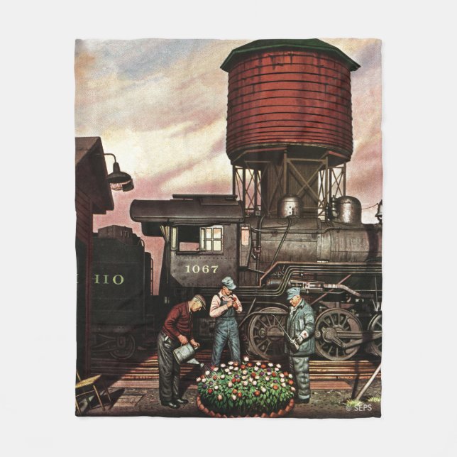 Couverture Polaire Train Yard Flower Garden par Stevan Dohanos (Devant)