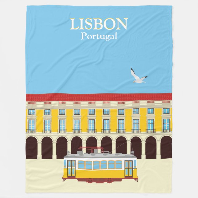 Couverture Polaire Tramway jaune de Lisbonne style vintage (Devant)