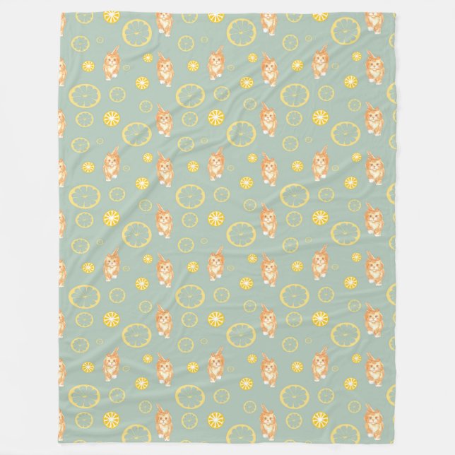 Couverture Polaire tranche de citron et motif de chat (Devant)