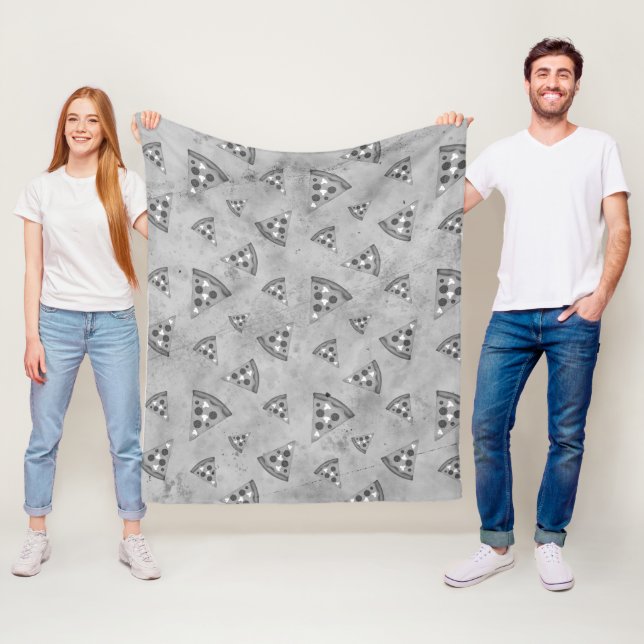 Couverture Polaire Tranches de pizza cool motif noir blanc gris vinta (En situation)