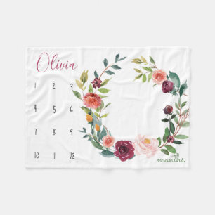 Couverture Polaire Traqueur de croissance - fleurs d'aquarelle de