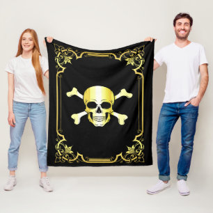 Couverture Polaire Traverses du crâne/Jolly roger/pirate/or/noir