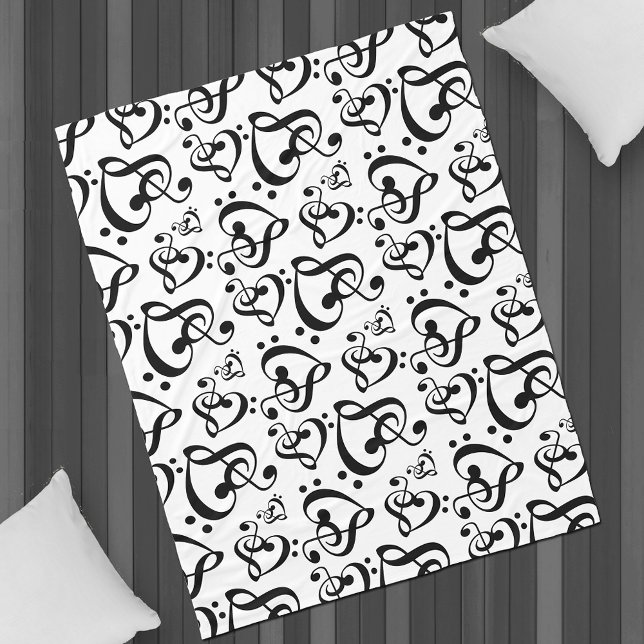 Couverture Polaire Treble Bass Clef Hearts Music Notes Motif (Créateur téléchargé)