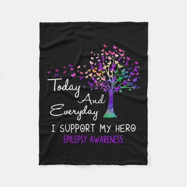 Couverture Polaire Tree Ribbon I Support My Hero Epilepsie Awareness (Devant)
