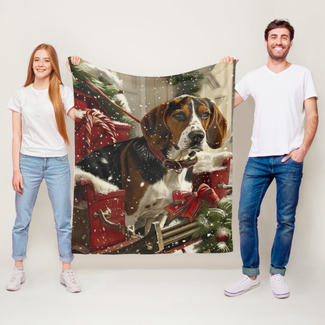 Couverture Polaire Treeing Walker Coonhound Dog Christmas Festive (En situation)