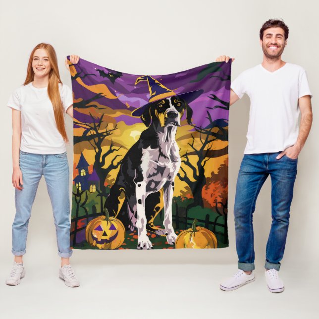 Couverture Polaire Treeing Walker Coonhound Halloween Sorcière Citrou (En situation)