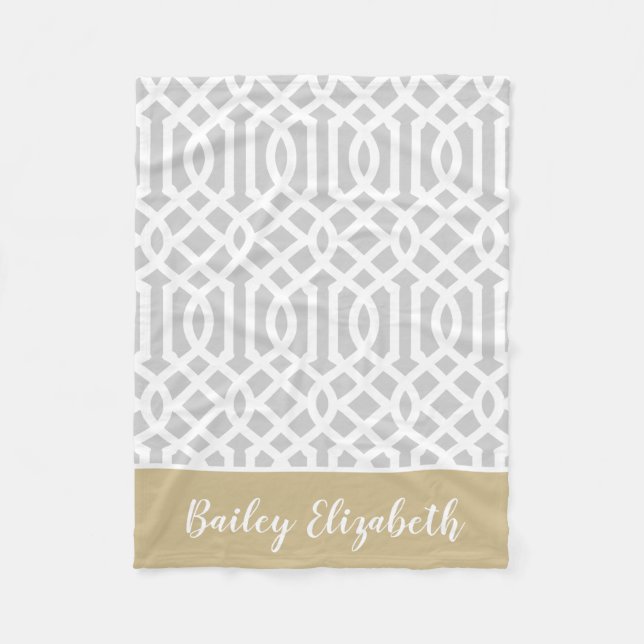 Couverture Polaire Trellis Monogramme Or et Gris | Couleurs Éditable (Devant)