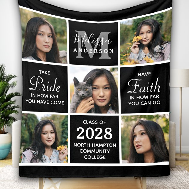 Couverture Polaire Trendy Graduate 5 photo Collage noir Graduation (Créateur téléchargé)