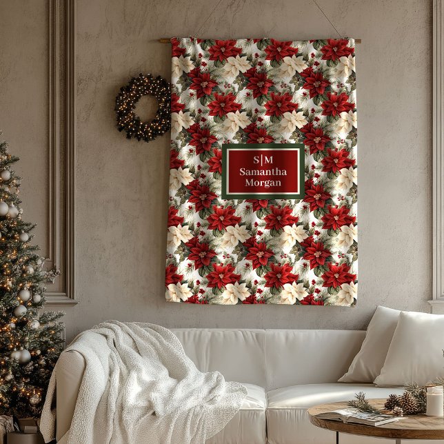 Couverture Polaire Trendy Holiday Blanket Custom Name Poinsettia (Trendy Holiday Blanket Custom Name Poinsettia)