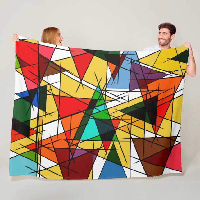 Couverture Polaire Triangle Coloré Géométrique Moderne  (En situation)