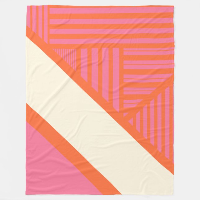 Couverture Polaire Triangle rayures en rose, orange et crème (Devant)