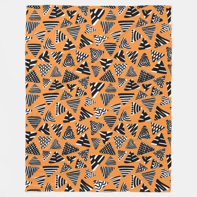 Couverture Polaire Triangles 240121 - Noir et blanc sur orange (Devant)