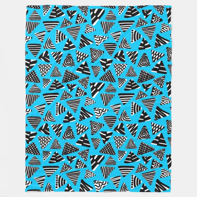 Couverture Polaire Triangles 240121 - Noir et Blanc sur Sky Blue (Devant)