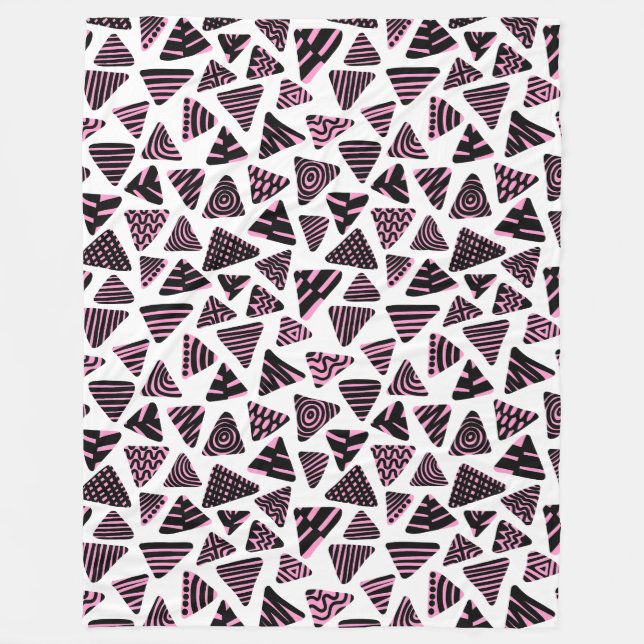 Couverture Polaire Triangles 240121 - Noir et rose sur blanc (Devant)