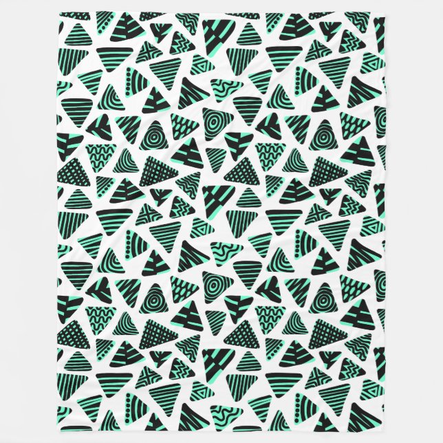 Couverture Polaire Triangles 240121 - Noir et Turquoise sur Blanc (Devant)