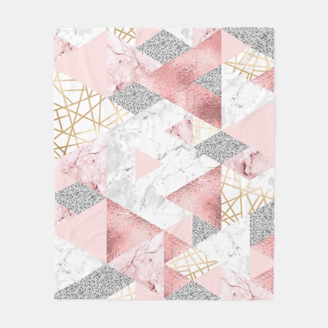 Couverture Polaire Triangles d'argent d'or géométrique, motif en marb (Devant)