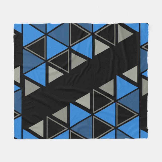Couverture Polaire Triangles géométriques rétro Argent bleu (Devant (Horizontal))