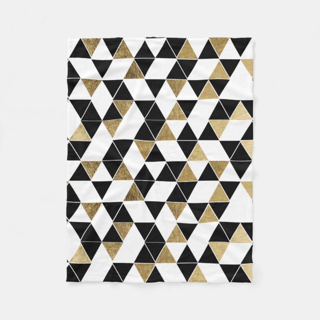 Couverture Polaire Triangles modernes noires, blanches, et de Faux (Devant)