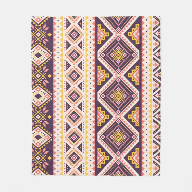 Couverture Polaire Tribal Aztec rayé, motif géométrique. (Devant)
