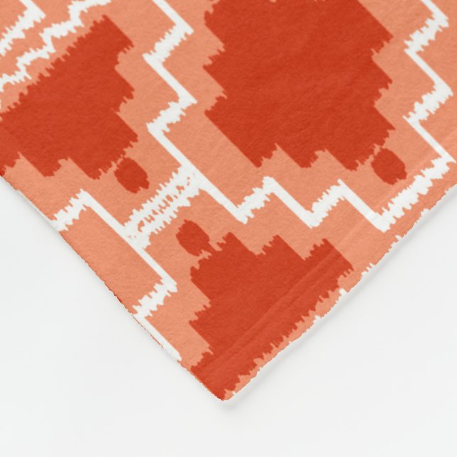 Couverture Polaire Tribal aztèque d'Ikat - rouille, orange et blanc (Coin)