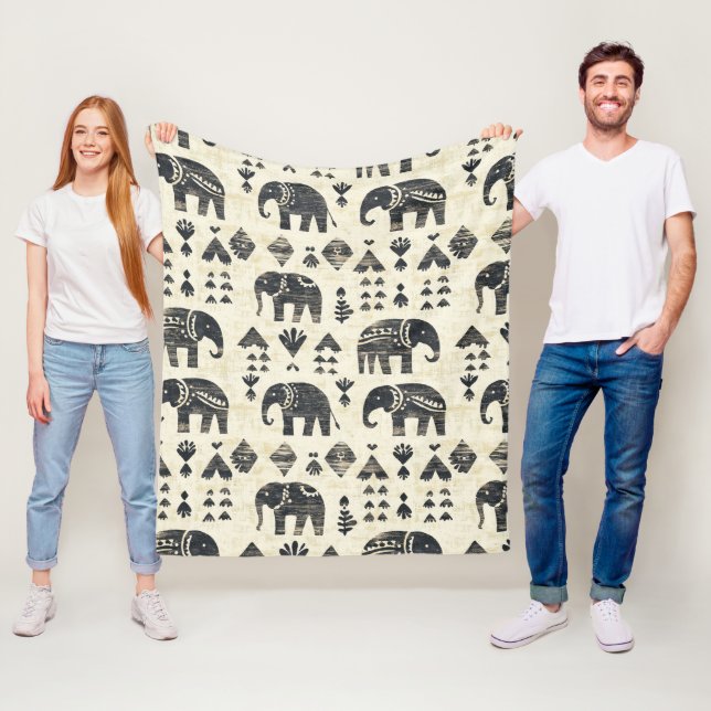 Couverture Polaire Tribal Elephant Boho Pattern (1) (En situation)