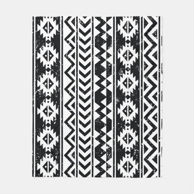 Couverture Polaire Tribu aztèque : motif blanc grinçant. (Devant)