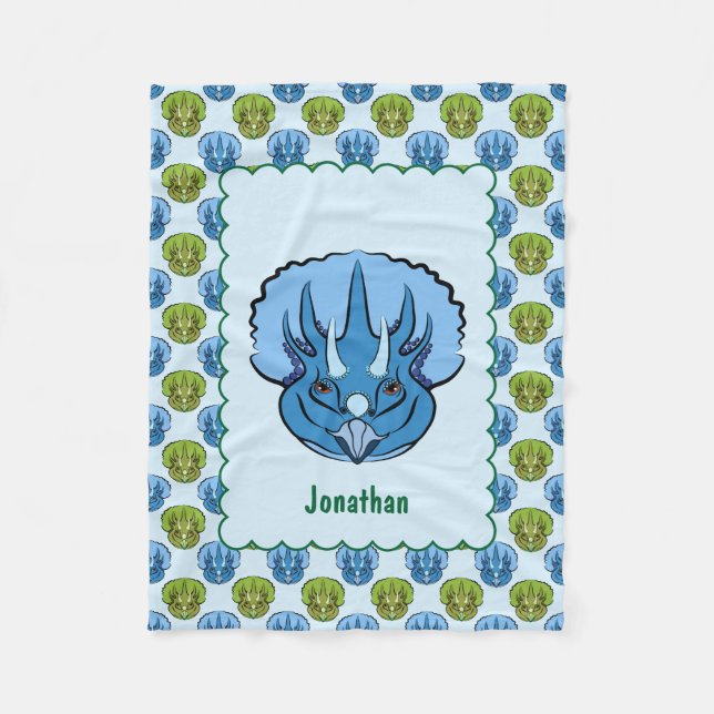 Couverture Polaire Tricératops Bleu et Vert Cute Dinosaur Motif (Devant)