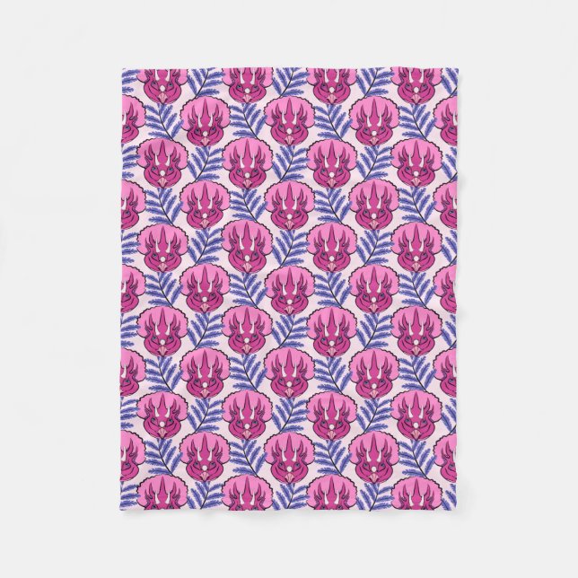 Couverture Polaire Tricératops Motif Dinosaure Rose (Devant)