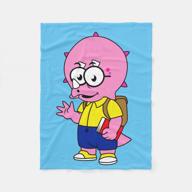 Couverture Polaire Tricératops Nerd Avec Sac À Dos Et Manuel. (Devant)