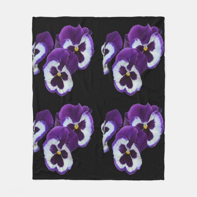 Couverture Polaire Trio de fleurs de pensée violettes et blanches : H (Devant)