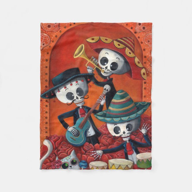 Couverture Polaire Trio de mariachi de Dia de Los Muertos Skeleton (Devant)