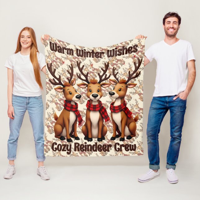 Couverture Polaire Trio de rennes de Noël mignons avec des écharpes à (En situation)