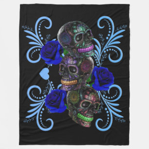 Couverture Polaire Triple Jour Noir Des Crânes Morts Roses Bleus