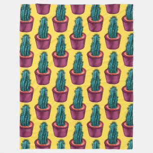 Couverture Polaire Trippy Cactus Motif Jaune bizarre Psychedélique