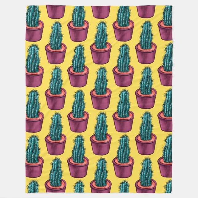 Couverture Polaire Trippy Cactus Motif Jaune bizarre Psychedélique (Devant)