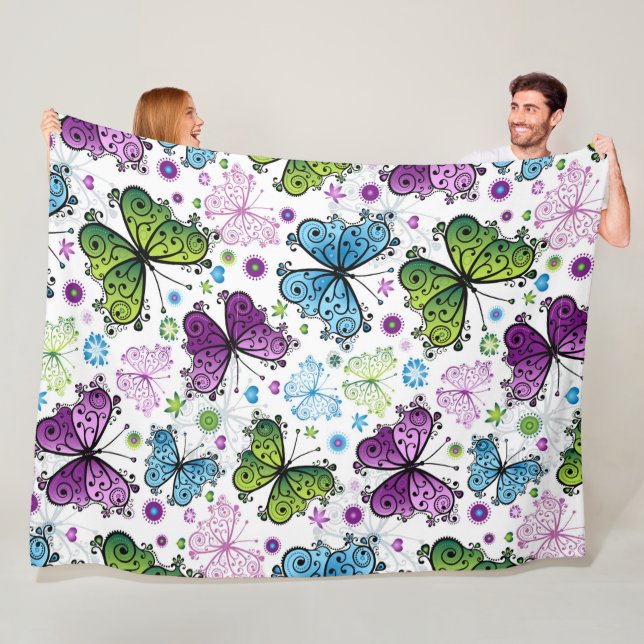Couverture Polaire Trippy Hippy Butterfly Retro (En situation)