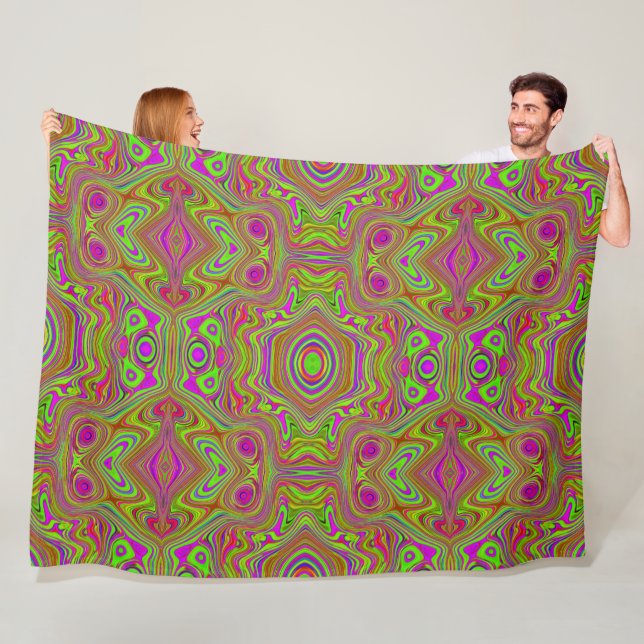 Couverture Polaire Trippy Retro Chartreuse Magenta Motif Abstrait (En situation)