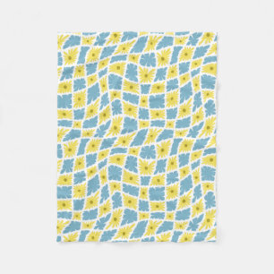 Couverture Polaire Trippy super Wavy 60s Flower Checks Jaune Bleu