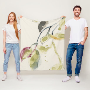 Couverture Polaire Triptyque de branche de feuille d'aquarelle