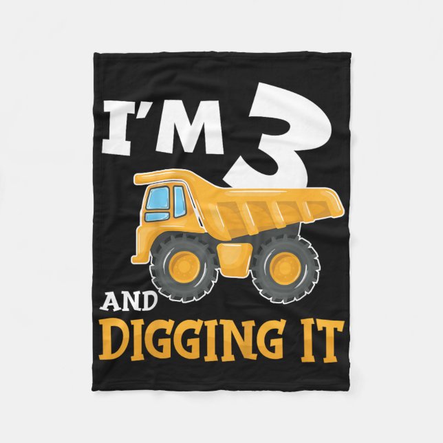 Couverture Polaire Trois 3ans 3e anniversaire Construction Boy 3 ans  (Devant)
