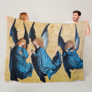 COUVERTURE POLAIRE TROIS ANGELS DE NOËL EN BLEU