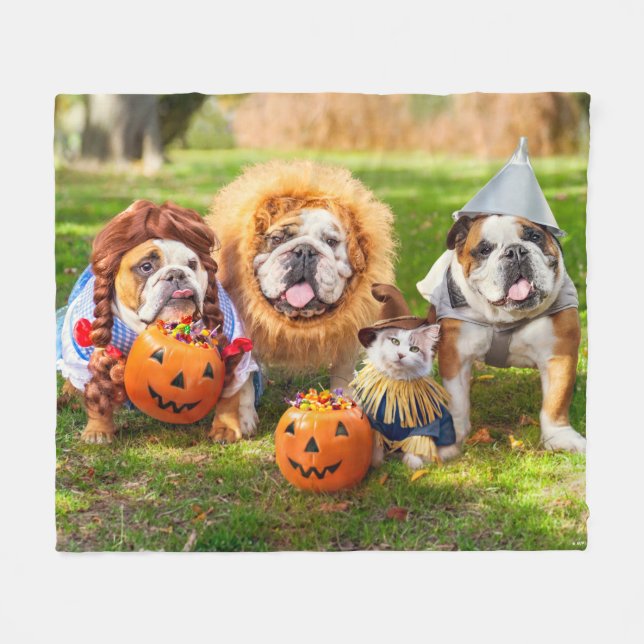 Couverture Polaire Trois Bulldogs en costumes (Devant (Horizontal))