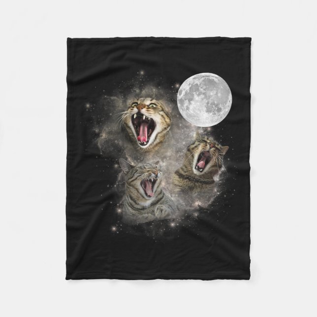 Couverture Polaire Trois Chat Meow Moon drôle Mème bizarre maudit Mat (Devant)