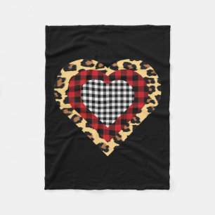Couverture Polaire Trois Coeurs Buffalo Leopard Plaid Valentine's Day