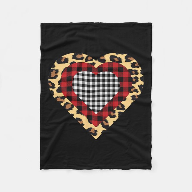 Couverture Polaire Trois Coeurs Buffalo Leopard Plaid Valentine's Day (Devant)